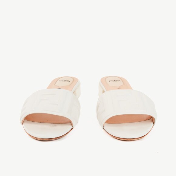 Fendi White FF-Embossed Leather Mules - Picture 3 of 10